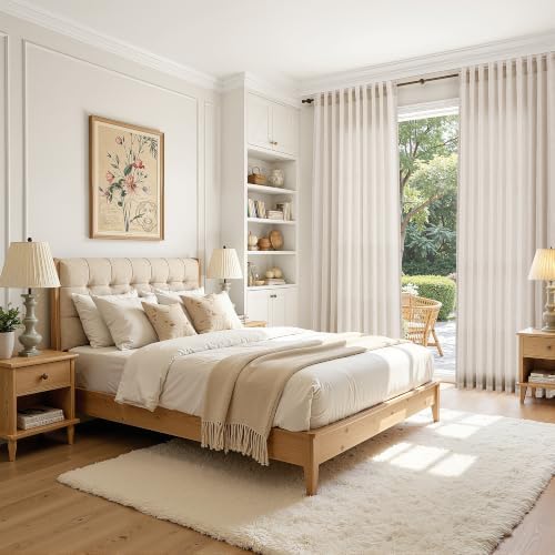 Nanspring Extra Long Linen Curtains 40x120 Inch for Living Room Cream