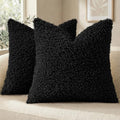 decorUhome Sherpa Decorative Throw Pillow Covers 18x18 Set of 2 Black