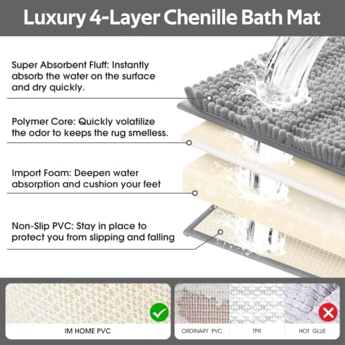 ACCUMTEK Striped Light Grey Bathroom Rug Set 3 Pieces Gray Ultra Soft