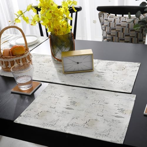 Grey Beige Vintage Table Runner and Placemats for Dining Table, Burlap