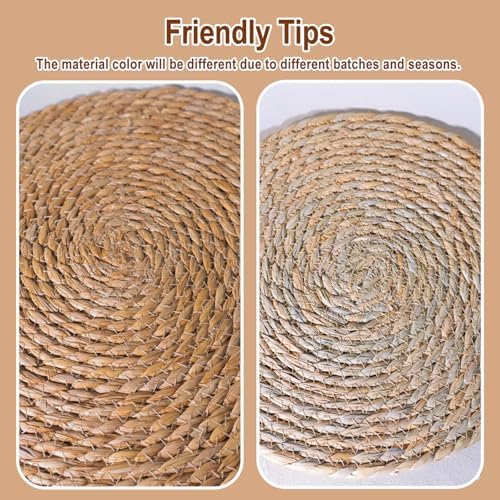 Round Woven Placemats - Boho Rattan Placemats Natural Water Hyacinth