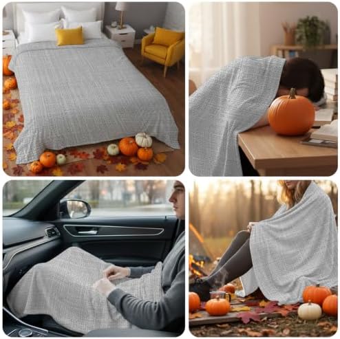 Rustic Light Gray Throw Blanket Farmhouse Solid Color Flannel Fleece