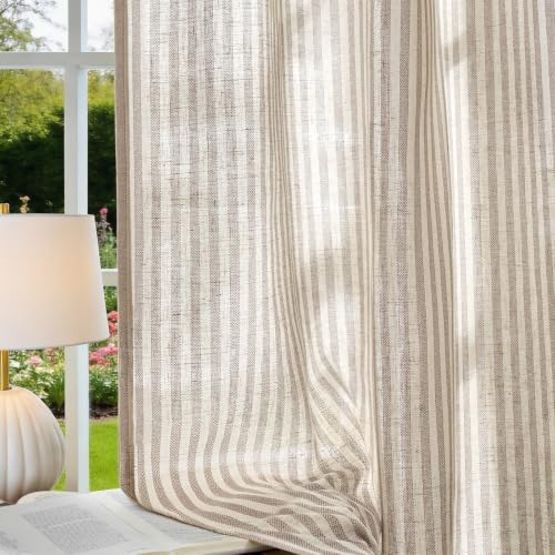 Vangao Linen Curtains for Living Room, Taupe Grey Curtains 84L, 2