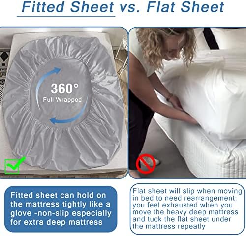 Bedecor Extra Deep Pocket Fitted Sheet, 18-21 Inch, King, Light Gray