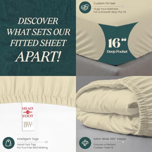 BlissBay 100% Egyptian Cotton Percale Sheet Set Twin Ivory 4 Piece