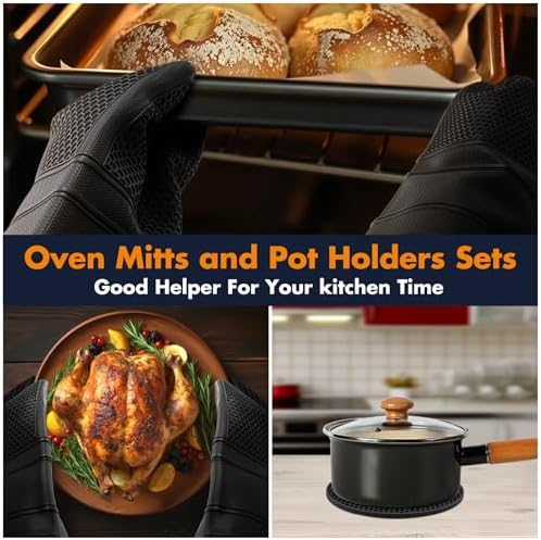 6 Pack Oven Mitts and Pot Holders Sets,Silicone Oven Mitts &Hot