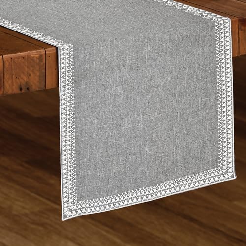 Superion Woven Table Runner 14x90 Grey - 100% Polyester Boho