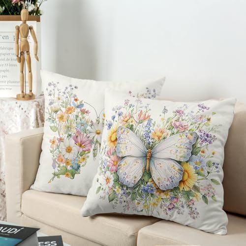Spring Summer Pillow Cases Butterfly with Daisy Sunflower Pillow