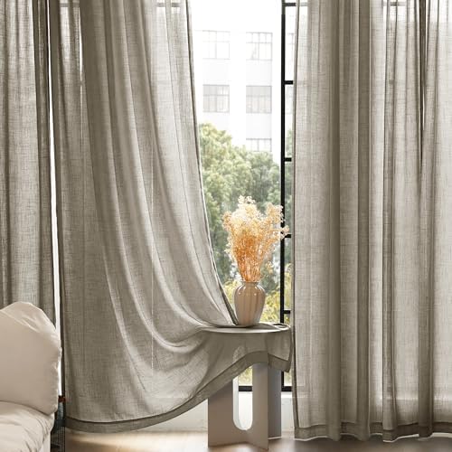 Taupe Linen Curtains 96 inches Long for Living Room Back Tab Rustic