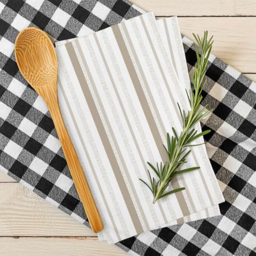 Brown Beige Stripe Kitchen Towels Set of 3, Modern Minimalist