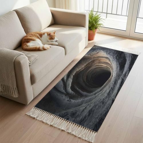 Sand Hole Hallway Runner Rug 2'x5', Gray Nature Circular Depression