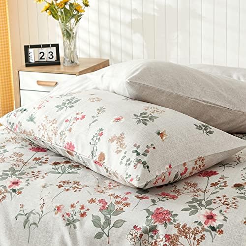 INFLAG Duvet Cover Set - 100% Cotton Reversible Floral Duvet Cover Set