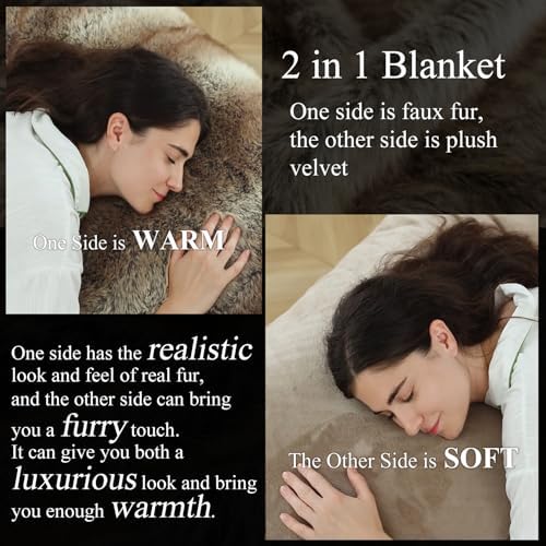 OMERAI Faux Fur Blanket, Ultra Soft Luxury Fuzzy Throw Blanket, Long