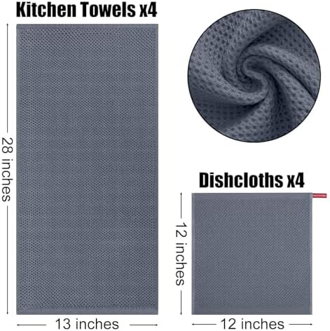 Kitinjoy 100% Cotton Kitchen Towels and Dishcloths Set, 12 Pack- Dark