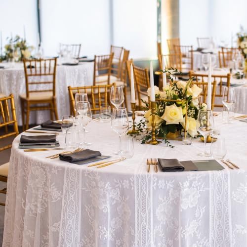 Batiyeer 6 Pcs White 6 Pack Round Lace Tablecloth 90 Inch