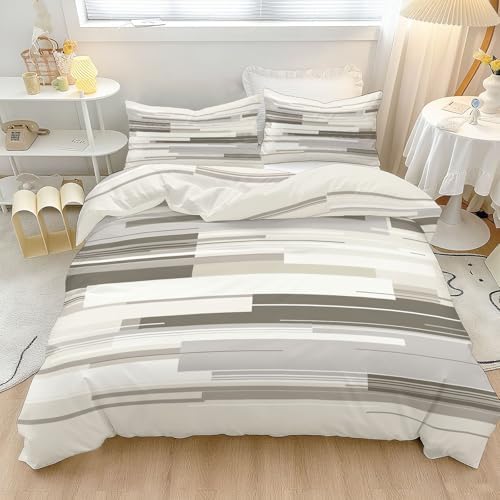 Duvet Cover Set Gray Cream 100% Brushed Microfiber 3-Piece Modern