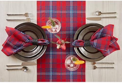 Solino Home 100% Pure Linen Table Runner, 14 x 120 in, Red and Navy