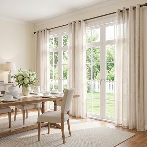 MYSKY HOME Taupe Striped Curtains 84 Inches Long Tan Patterned