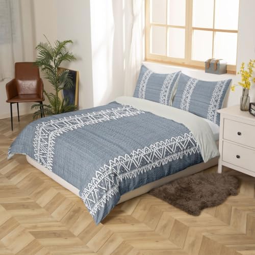 3 Pieces Grey Duvet Cover Queen,Bohemian Triangle Bedding Set