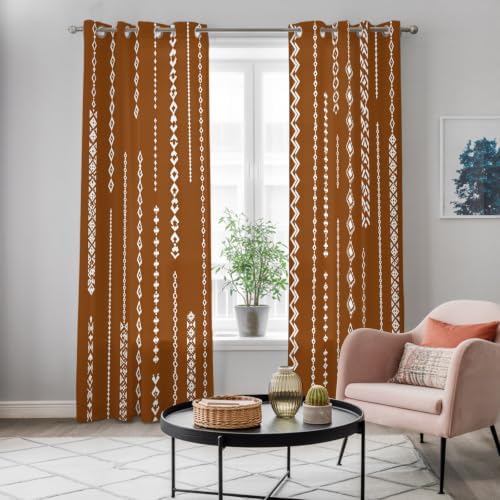 Vintage Brown Window Curtains 96 Inch Length 2 Panels Set, Rustic
