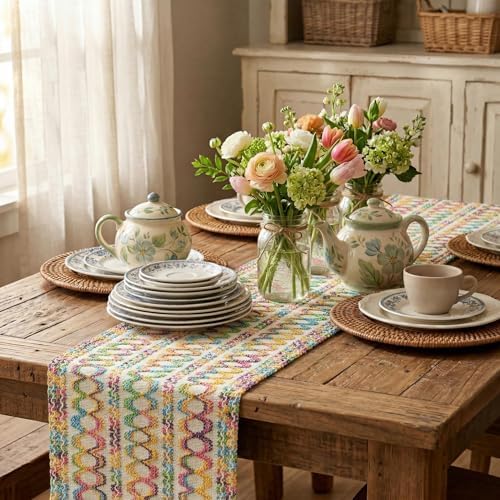 Artoid Mode Colorful Woven Farmhouse Hollow Table Runner 12x120 Inch