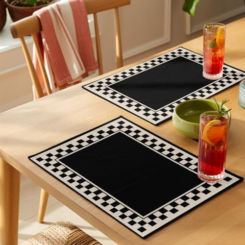 Round Placemats Set of 12 Minimalist Checkered Place Mats Farmhouse