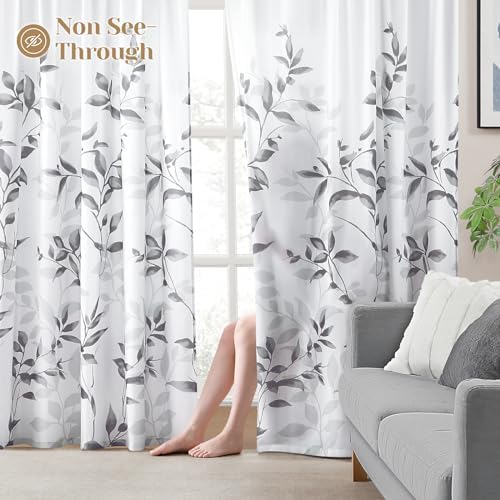 HOMEIDEAS Light Grey and White Privacy Sheer Curtains, 52X96 Inch, 2