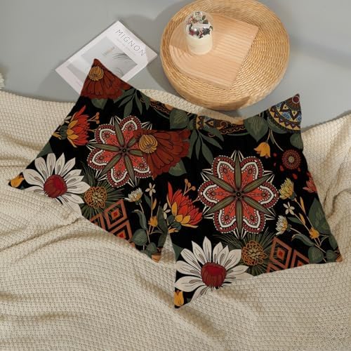Boho Pillow Covers 18x18 Pack of 2 Black Red Floral Throw Pillow Cover