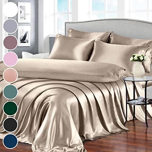Homiest Taupe Queen Satin Sheet Set 7-Piece with Deep Pocket