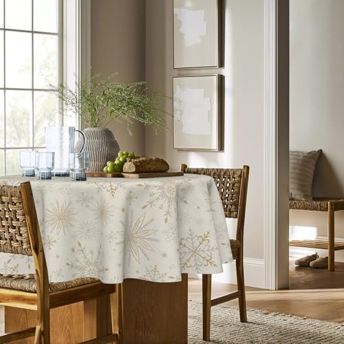 Horaldaily Christmas Tablecloth 90 x 90 Inch Round Simple Snow Stick