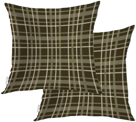 Gray Green Brown Cream Throw Pillow Covers, Trendy Modern Scottish