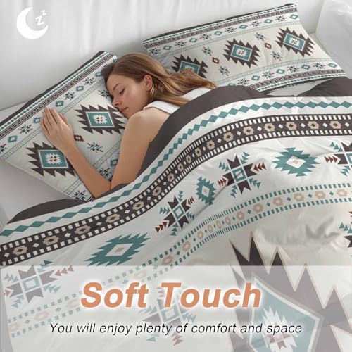 Grey Teal Boho Bedding Full Duvet Cover Set, 3 Piece Microfiber Soft