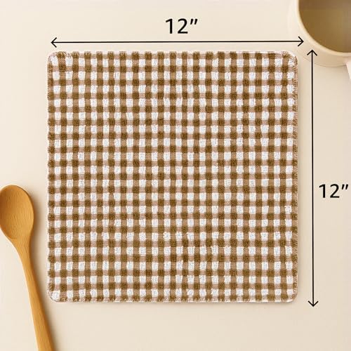 DecorRack Cotton Buffalo Check Dish Cloths, 12 x 12 in, Coffee