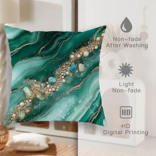 Elegant Pillow Covers Set of 2, Emerald Green Geode Abstract Throw