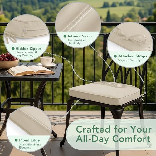 Summsun Outdoor Chair Cushions D-Shape, 17 x 16 Inch, Cream, Set of 4