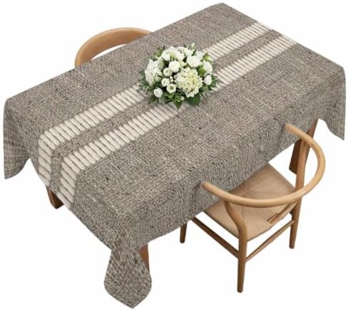 Farmhouse Grey Brown Table Cloth, Vintage Country Linen Textured