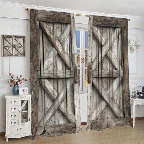 Simple Wood Blackout Window Curtain Panels, Brown Door Rod Pocket
