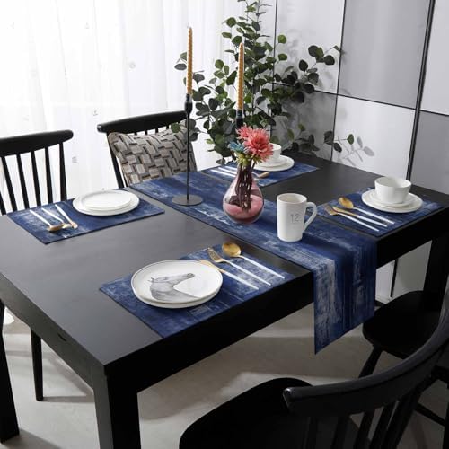 Navy Blue Placemats Set of 4 with 72 Inches Long Table Runners