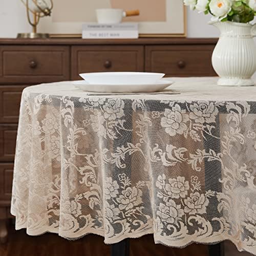 LinenZone 120 Inch Vintage Linen Round Tablecloth.