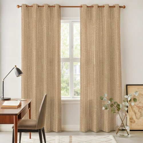 Sand Beige Window Curtains Panels with Silver Grommet, Boho Modern