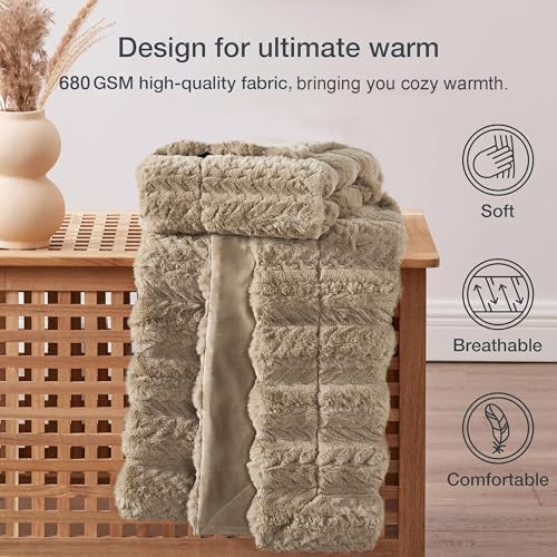 Tread Luxury Faux Fur Throw Blanket Reversible to Cozy Velvet, 680GSM
