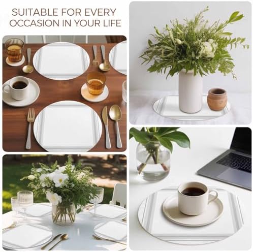 Minimalist Grid Faux Leather Placemats Set of 6, 15in, Waterproof Heat