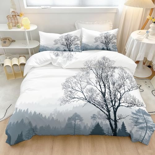 Grey Duvet Cover King Size, Reversible Comforter Cover Natural Scenery