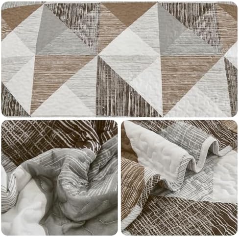 Dintszyayue Brown Quilt Queen Size, 3 Piece Triangle Patchwork