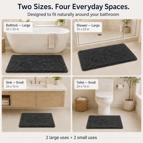 Bathroom Rugs Sets 2 Piece Thicken Chenille Bath Mats Set, Extra Soft