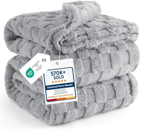 Bedsure Checkered Soft Cozy Queen Blanket for Bed, Grey, 90"×90"