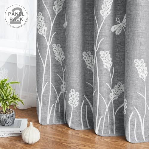 Melodieux Wheat Embroidery Room Darkening Linen Textured Curtains