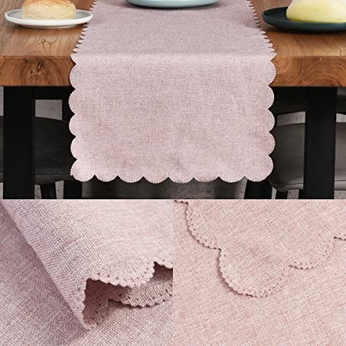 Pink Cotton Table Runner 13 x 90 in Long Farmhouse Scallop Style