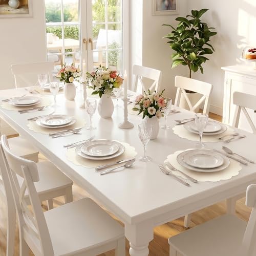 Soleebee 12 Pack Disposable Placemats, Beige Scalloped 13 Inch Table