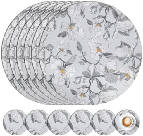 comfoyar Round Faux Leather Placemats Set of 6 with Coasters, 13inch